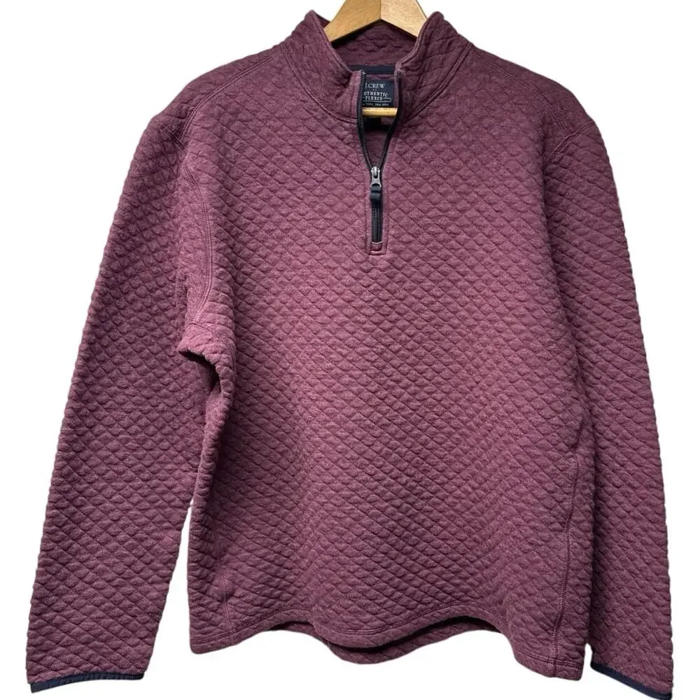 J Crew Men’s Quilted Fleece Pullover Top Size XL Burgundy Quarter Zip Preppy